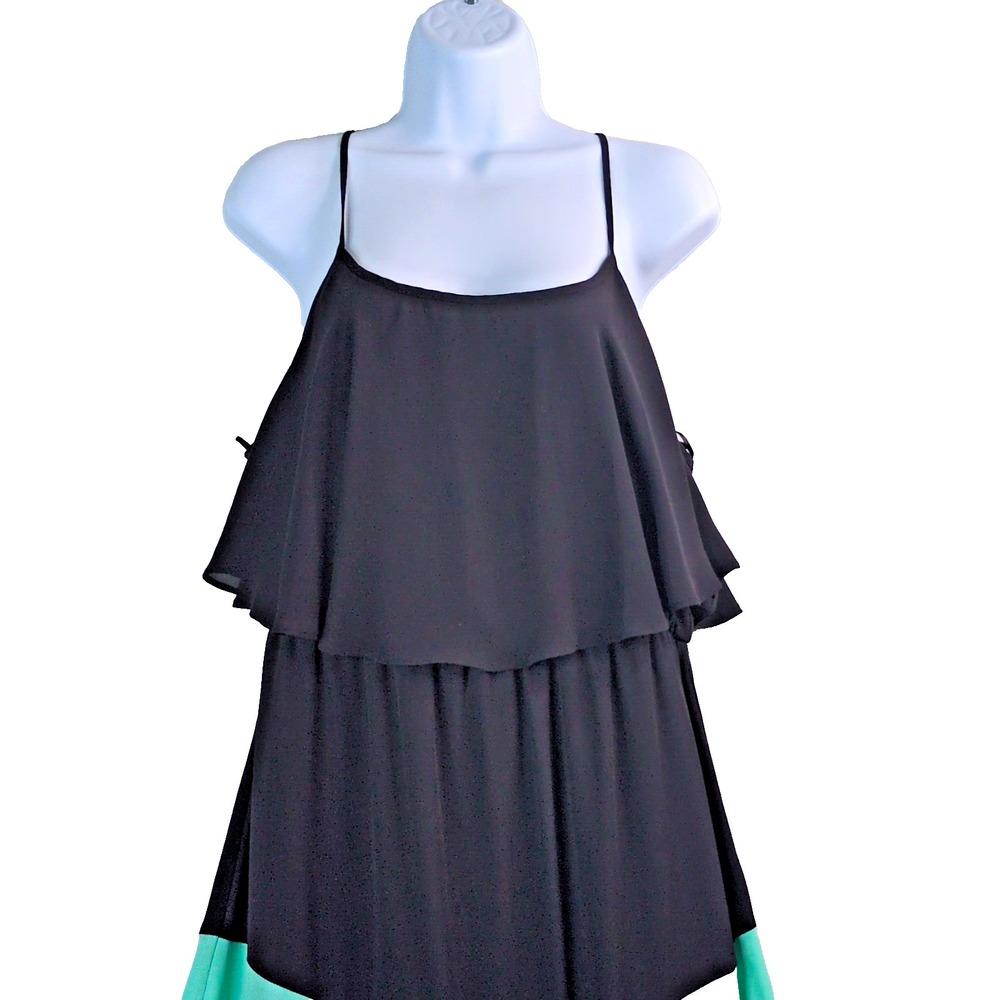 Jessica + Latimer Colorblock Maxi Dress Black Green Pink V-Neck M Polyester